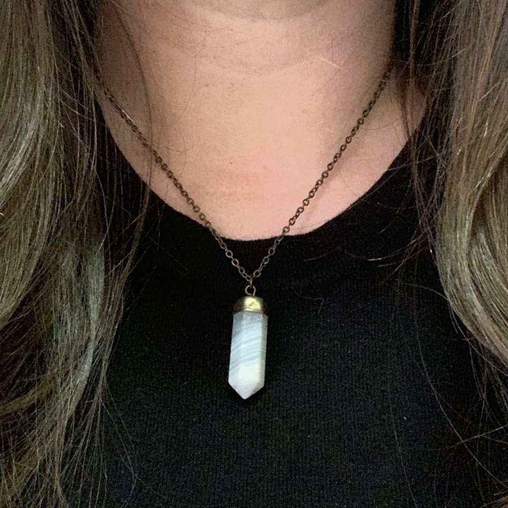 Quartz-like Crystal Necklace, Brass Chain